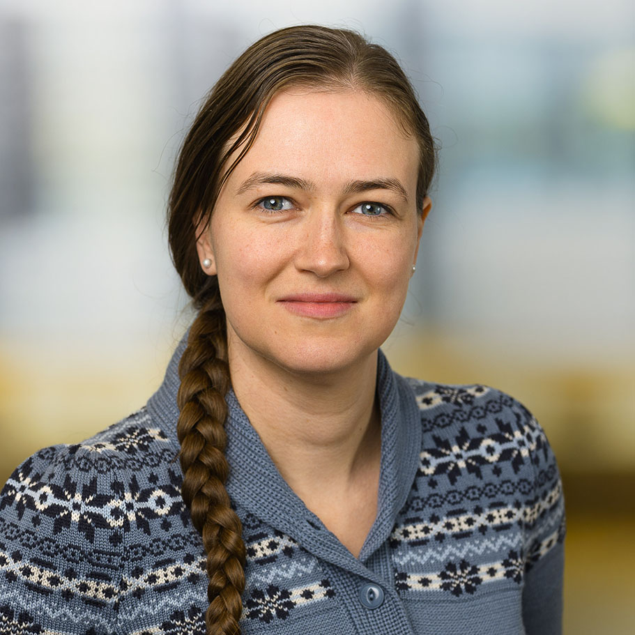 Profile picture of Myrthe. Showing a caucasian woman with light brown hair in a long braid and a blue fair isle sweater.